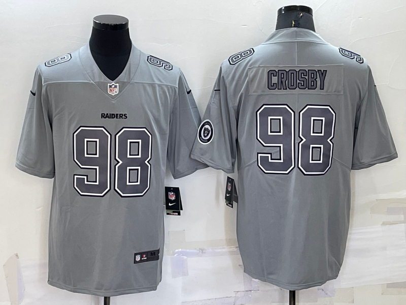 Men's Las Vegas Raiders #98 Maxx Crosby Grey With PatchAtmosphere Fashion Stitched Jersey Men's Las Vegas Raiders #98 Maxx Crosby Grey With PatchAtmosphere Fashion Stitched Jersey